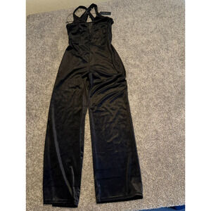 Romeo & Juliet Couture Black Cross Open Back Velvet Jumpsuit Pants Small NWT